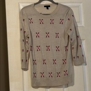 J. Crew Beige Sweater with Pink Floral Pattern